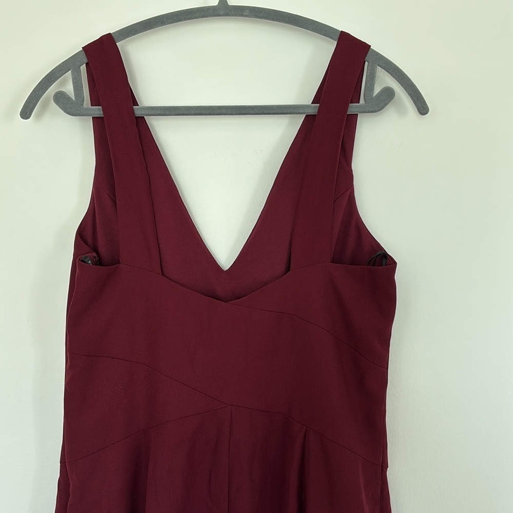 Dessy Collection vneck open back trumpet maroon red long maxi formal dress gown - Picture 6 of 9